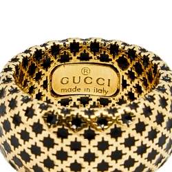 Gucci Diamantissima Black Enamel 18k Yellow Gold Band Ring Size 52