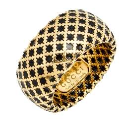 Gucci Diamantissima Black Enamel 18k Yellow Gold Band Ring Size 52