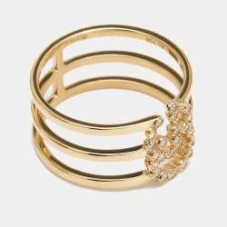 Pre Owned Gucci Running G Diamond 18k Yellow Gold Ring Size 56