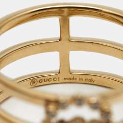 Pre Owned Gucci Running G Diamond 18k Yellow Gold Ring Size 56