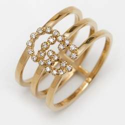 Pre Owned Gucci Running G Diamond 18k Yellow Gold Ring Size 56