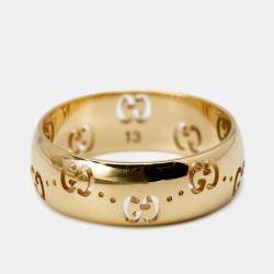 Gucci Icon Openwork 18K Yellow Gold Band Ring Size 52