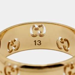 Gucci Icon Openwork 18K Yellow Gold Band Ring Size 52