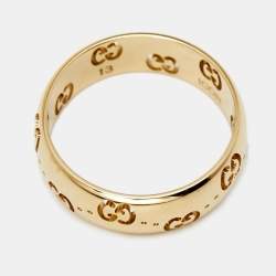 Gucci Icon Openwork 18K Yellow Gold Band Ring Size 52