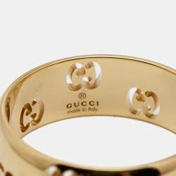 Gucci Icon Openwork 18K Yellow Gold Band Ring Size 52