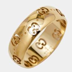 Gucci Icon Openwork 18K Yellow Gold Band Ring Size 52