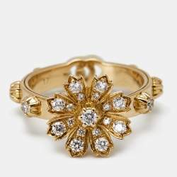 Gucci Flora Diamonds 18k Yellow Gold Ring Size 57