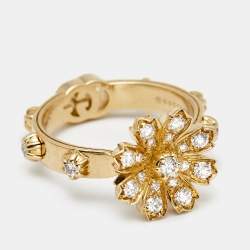 Gucci Flora Diamonds 18k Yellow Gold Ring Size 57