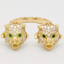 Gucci Le Marché des Merveilles Diamonds Tsavorite Garnet 18k Yellow Gold Ring Size 56