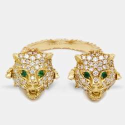 Gucci Le Marché des Merveilles Diamonds Tsavorite Garnet 18k Yellow Gold Ring Size 56