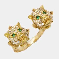 Gucci Le Marché des Merveilles Diamonds Tsavorite Garnet 18k Yellow Gold Ring Size 56