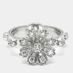 Gucci Flora Diamonds 18k White Gold Ring Size 57