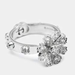 Gucci Flora Diamonds 18k White Gold Ring Size 57