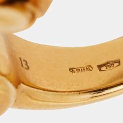Gucci Horsebit Coral 18k Yellow Gold Cocktail Ring Size 53