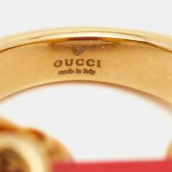 Gucci Horsebit Coral 18k Yellow Gold Cocktail Ring Size 53