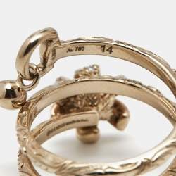 Gucci Flora Diamond Moonstone 18K Rose Gold Textured Wrap Charm Ring Size 54