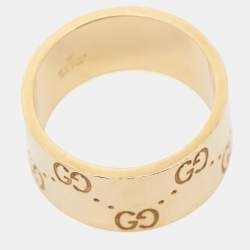 Gucci Icon 18K Yellow Gold Hammered Wide Band Ring Size 49