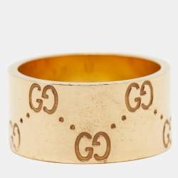 Gucci Icon 18K Yellow Gold Hammered Wide Band Ring Size 49