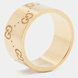 Gucci Icon 18K Yellow Gold Hammered Wide Band Ring Size 49