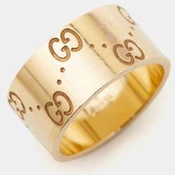 Gucci Icon 18K Yellow Gold Hammered Wide Band Ring Size 49