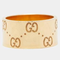 Gucci Icon 18K Yellow Gold Hammered Wide Band Ring Size 49