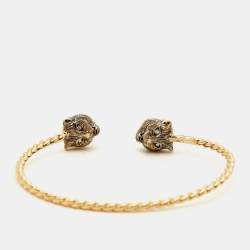 Pre Owned Gucci Marche des Merveilles Feline Diamond Aquamarine Pink Tourmaline 18K Yellow Gold Cuff Bracelet 16