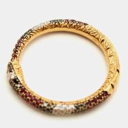 Pre Owned Gucci Ouroboros Multi Gemstone 18k Yellow Gold Ring Size 52