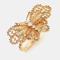 Gucci Le Marche des Merveilles Diamonds 18k Yellow Gold Ring Size 52