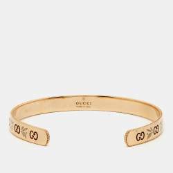 Gucci GG Icon Blossom Enamel 18k Rose Gold Cuff Bracelet 16