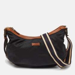 مملوكة مسبقًا Gucci Navy Blue/Tan GG Nylon and Leather Hobo