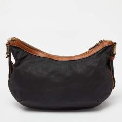 مملوكة مسبقًا Gucci Navy Blue/Tan GG Nylon and Leather Hobo