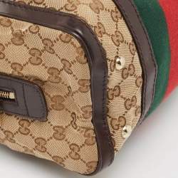 Pre Owned Gucci Brown/Beige GG Canvas and Leather Small Web Joy Boston Bag