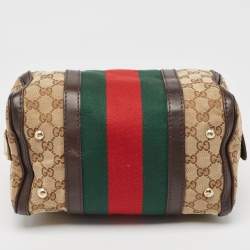 Pre Owned Gucci Brown/Beige GG Canvas and Leather Small Web Joy Boston Bag