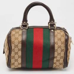 Pre Owned Gucci Brown/Beige GG Canvas and Leather Small Web Joy Boston Bag