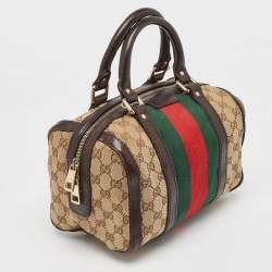Pre Owned Gucci Brown/Beige GG Canvas and Leather Small Web Joy Boston Bag