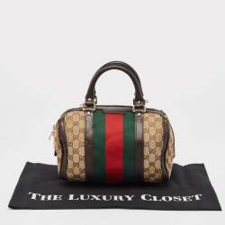 Pre Owned Gucci Brown/Beige GG Canvas and Leather Small Web Joy Boston Bag