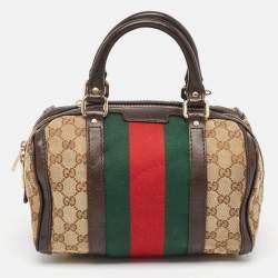 Pre Owned Gucci Brown/Beige GG Canvas and Leather Small Web Joy Boston Bag