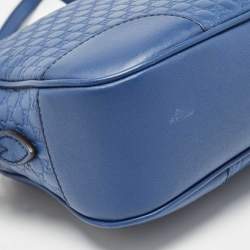 Pre Owned Gucci Blue Micro Guccissima Leather Bree Crossbody Bag