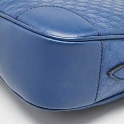 Pre Owned Gucci Blue Micro Guccissima Leather Bree Crossbody Bag
