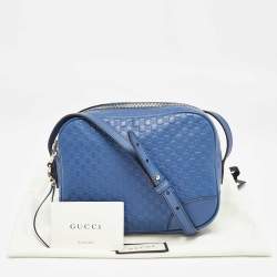 Pre Owned Gucci Blue Micro Guccissima Leather Bree Crossbody Bag