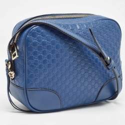 Pre Owned Gucci Blue Micro Guccissima Leather Bree Crossbody Bag