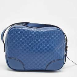 Pre Owned Gucci Blue Micro Guccissima Leather Bree Crossbody Bag