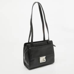 Pre Owned Gucci Black Glossy Leather GG Square Box Tote