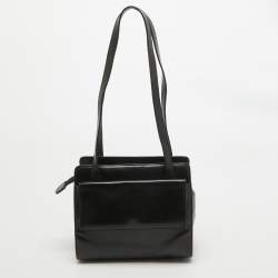 Pre Owned Gucci Black Glossy Leather GG Square Box Tote