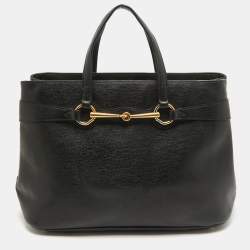 Pre Owned Gucci Black Leather Horsebit Tote