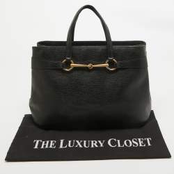 Pre Owned Gucci Black Leather Horsebit Tote