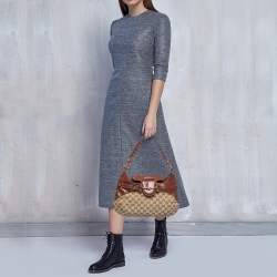 Pre Owned Gucci Brown/Beige GG Canvas and Leather Horsebit Flap Hobo