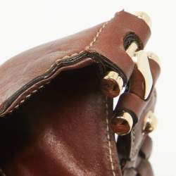 Pre Owned Gucci Brown/Beige GG Canvas and Leather Horsebit Flap Hobo