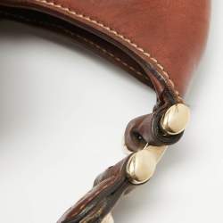 Pre Owned Gucci Brown/Beige GG Canvas and Leather Horsebit Flap Hobo