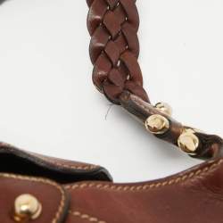 Pre Owned Gucci Brown/Beige GG Canvas and Leather Horsebit Flap Hobo